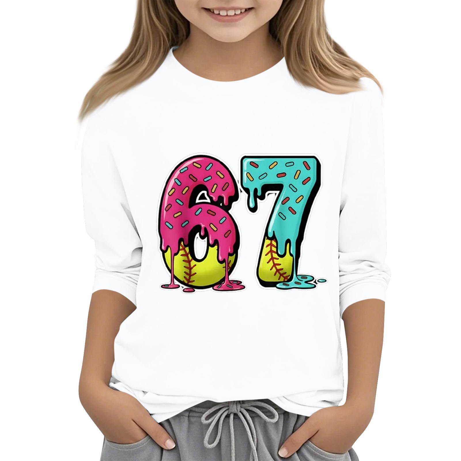 

Children s Fashion Three-Quarter Sleeve Round Neck Printed Casual T-Shirt Top 160 белый