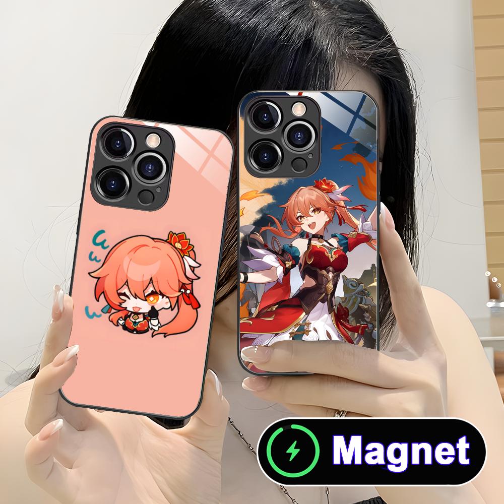 HSR Guinaifen Glass MagSafe Mobile Phone Case for iPhone 17 16 15 14 13 12 11 Air Pro Max Plus Mini Colorful Cover