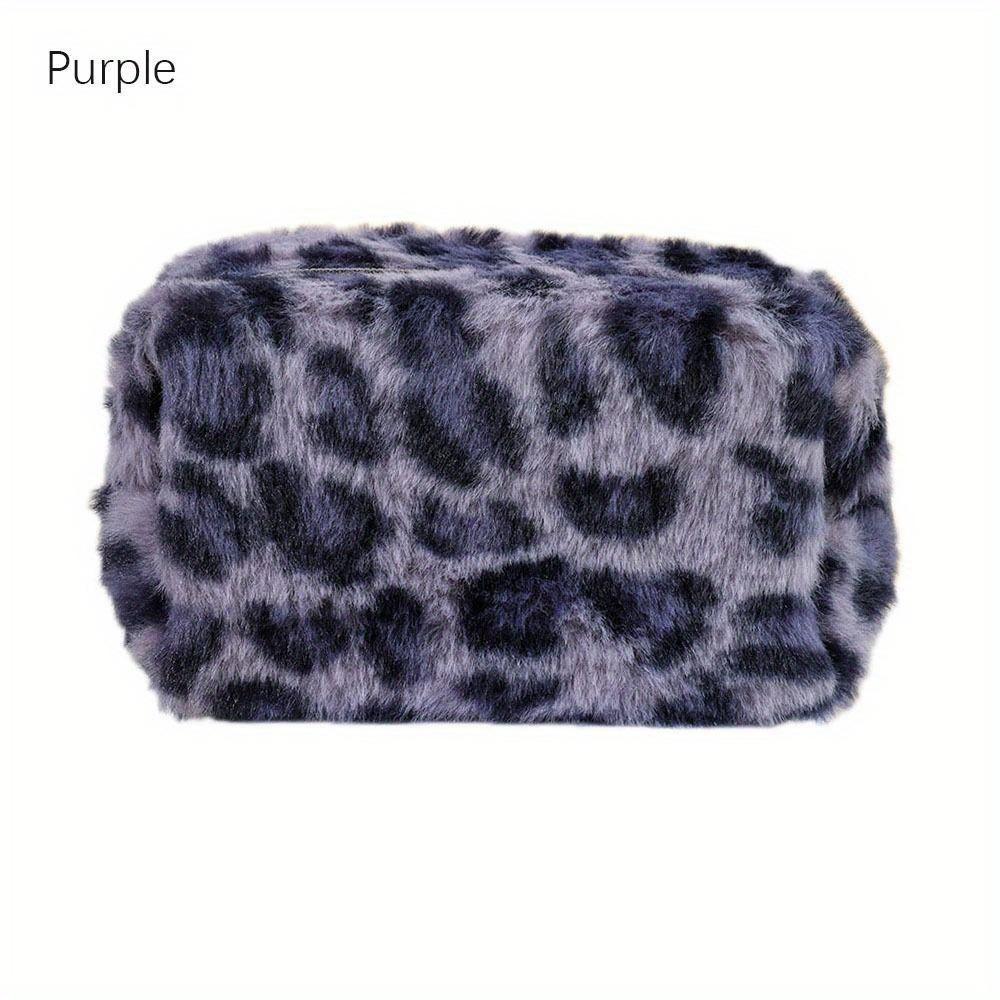 Large Capacity Leopard Print Plush Makeup Bag Cosmetic Storage Bag Zipper Toiletry Bag Wash Pouch Travel Organizer