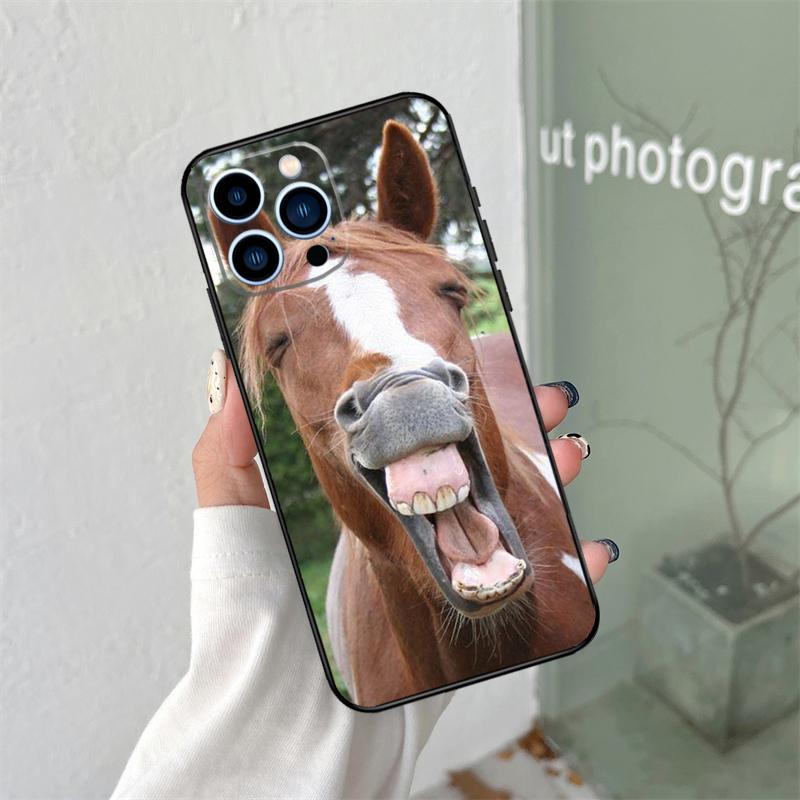 Funny Horse Animal Silicone Soft Case For iPhone 17 Air 11 14 15 16 Pro Max 13 12 Mini 16 Plus 16e Back Cover