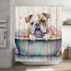 Watercolor Bulldog Bathtub Shower Curtain for Pet Lovers Home Decor Bath Mat Multi Colors Available