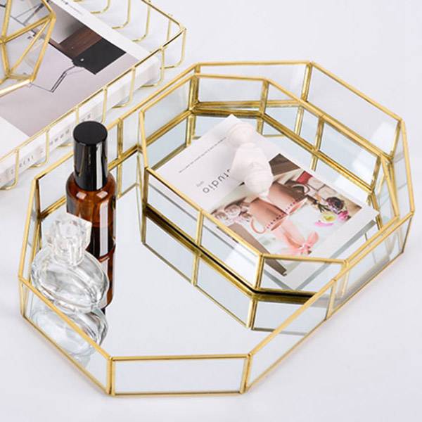 Golden Mirror Tray Cosmetic Container Jewelry Organizer Case Bathroom Storage Lipstick Necklace Desktop Pantry Organizer Cake