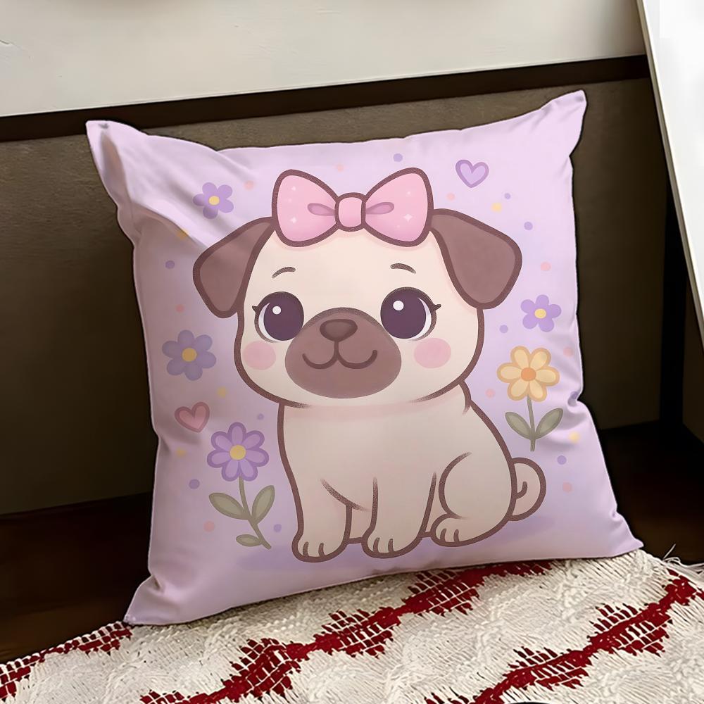 Snorty Sweet Heart Pug Cushion Cover Reversible Soft Durable Pillow Cover Home  Car MultiScene Use for Daily Comfort