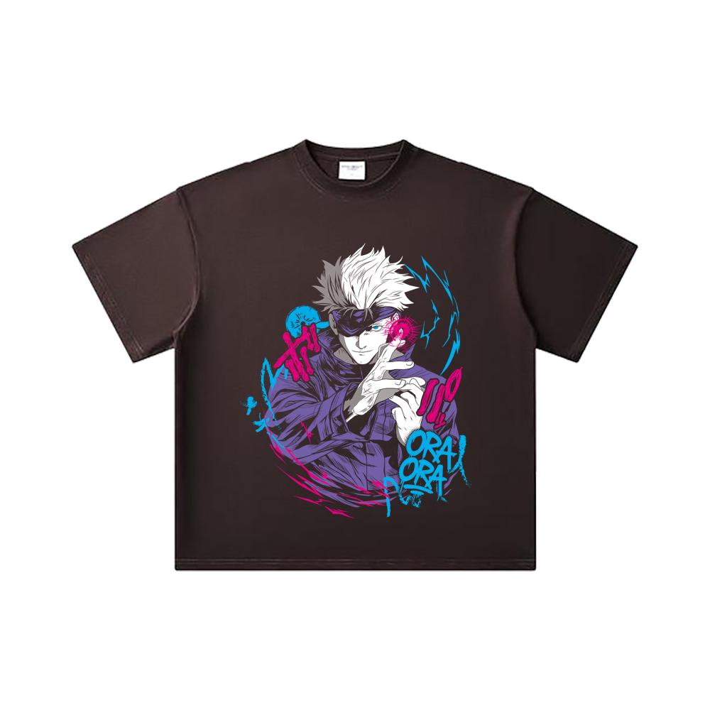 260 GSM Double Yarn 32 Count 100% Cotton Jujutsu Kaisen V59 Gojo Print Unisex Heavy Cotton T Shirt