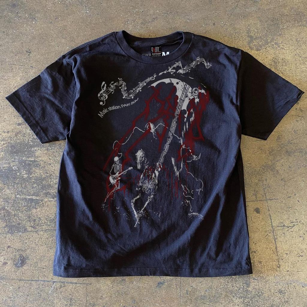 Loose Fit Cotton Tshirt Short Sleeve Double Thread Pure Cotton American Retro Style Unisex Summer Breathable Printed Tee