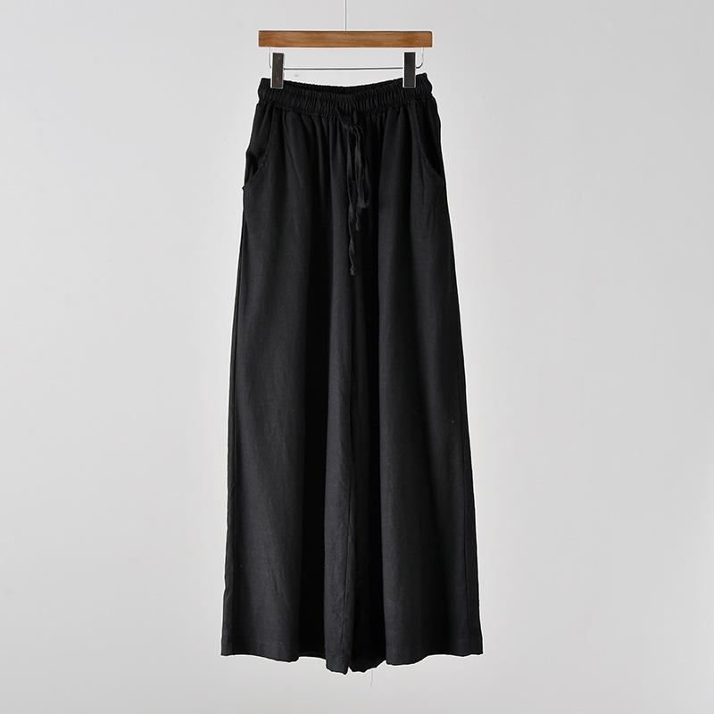 2026 Spring Women's Artistic Retro Loose Casual Wide-Leg Linen Pants with Elastic Waist.