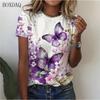 Women Butterfly T-Shirts Summer 3D Print Street Ladies Pullovers T Shirt Female Clothing Casual Tops Short TShirt