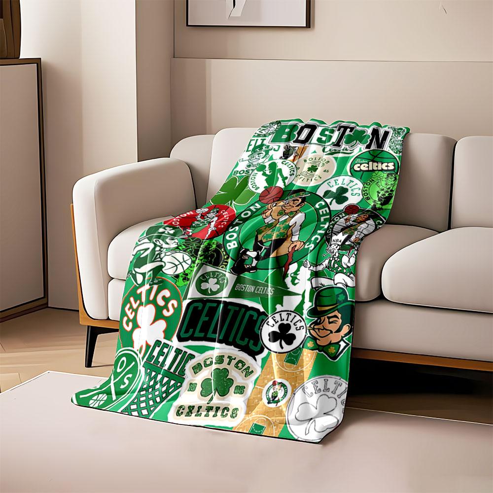 

Boston Celtics-themed design featuring leprechaun, shamrocks, and logos. for all seasons blanket lunch break throw gift 80cm x 120cm