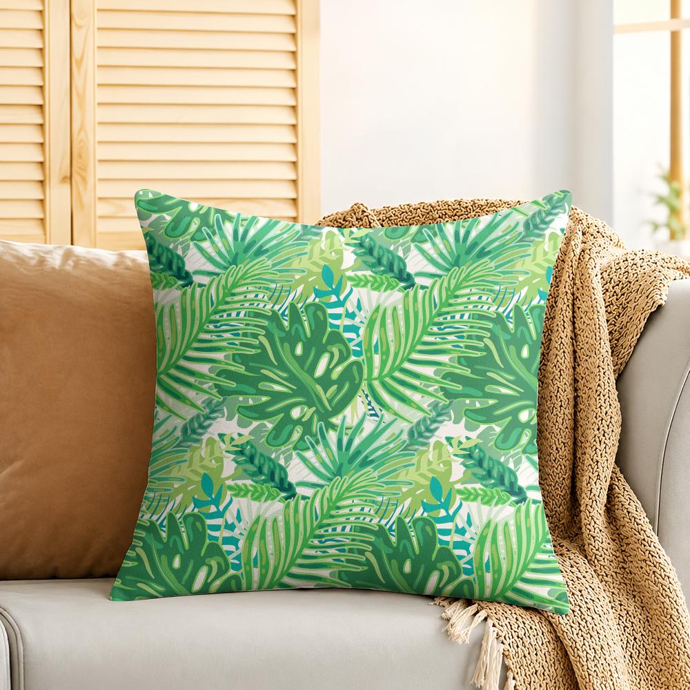 Tropical Palm Leaves Cushion Cover Silky Short Plush Invisible Zipper Dustproof Sofa Pillow Case For Home Decor
