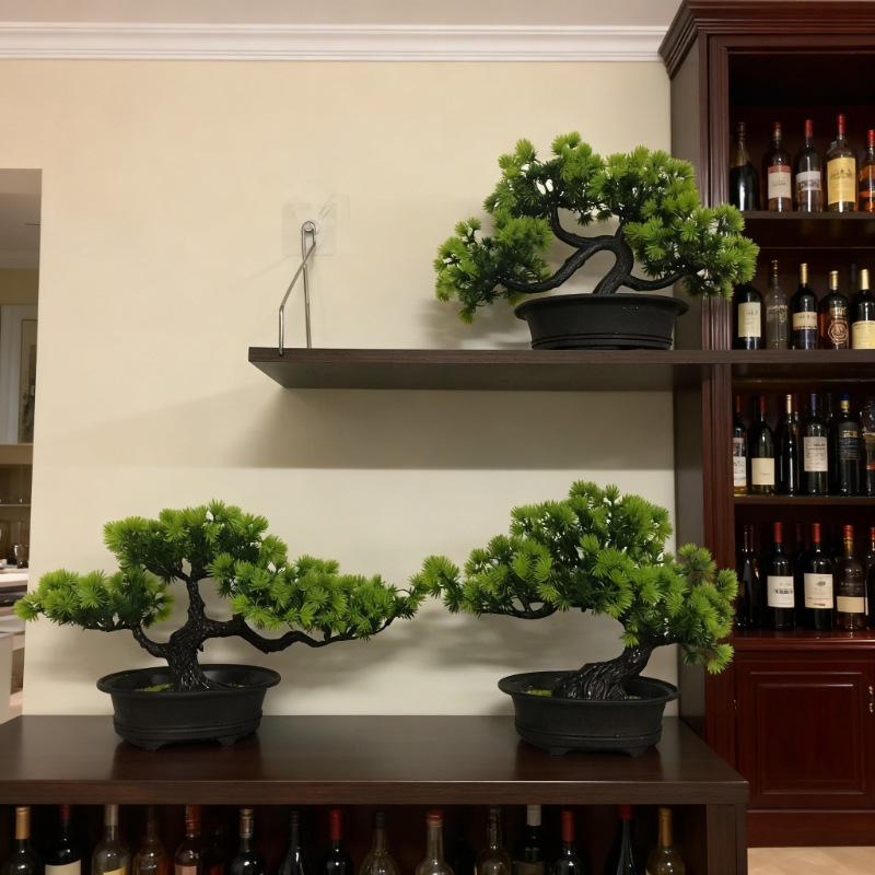 Zen Bonsai Green Pine Simulated Plant Decoration for Wine Cabinet or Home Entrance
