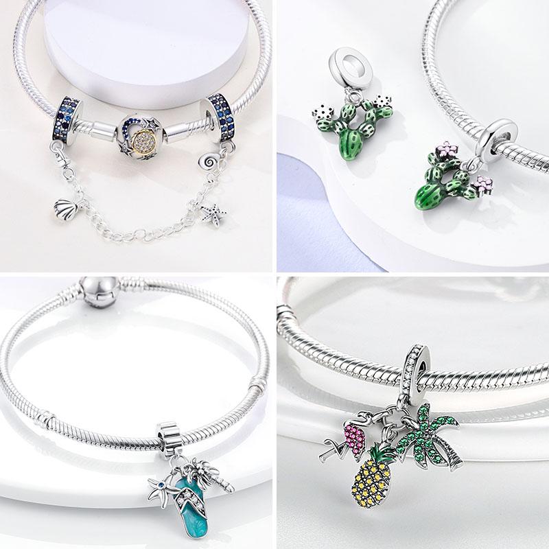 Copper Charms Summer Oceans Pendant Fit Original Pan Bracelet Making Woman Jewelry Diy