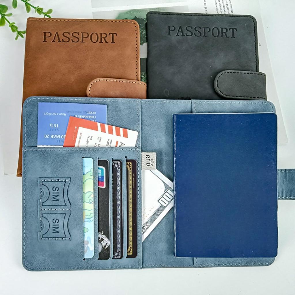 TARATI Capa de Passaporte PU Leve para Viagem com Porta-Cartões e Nome, Cor Azul Marinho, Anti-Skimming, Material, Multifuncional