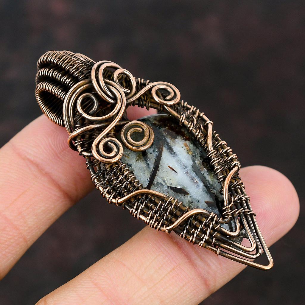 Astrophyllite Gemstone Pendant Copper Wire Wrapped Jewelry Astrophyllite Jewelry Handmade Designer Pendant Gift For Mother Copper Pendants