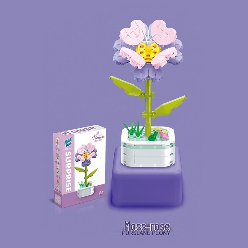 Kids' Educational Interlocking Building Blocks - Flower Potted Plant (Rose & Epiphyllum) Compatible with Top Building Block Models