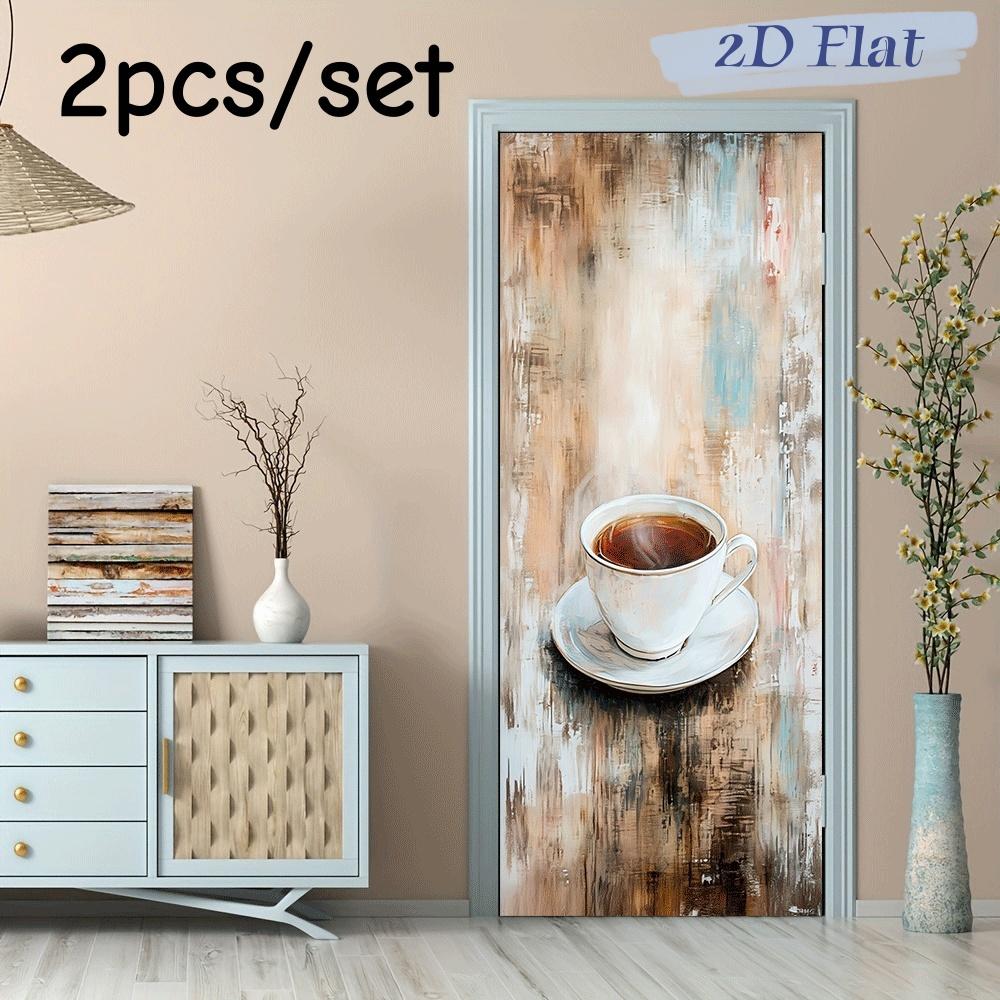 

2pcs Warm Retro Coffee Cup Wall Stickers European Art Kitchen Decoration Stickers Waterproof Self Adhesive Living Room Dining Ro (as the picture,38.5x200cmx2)