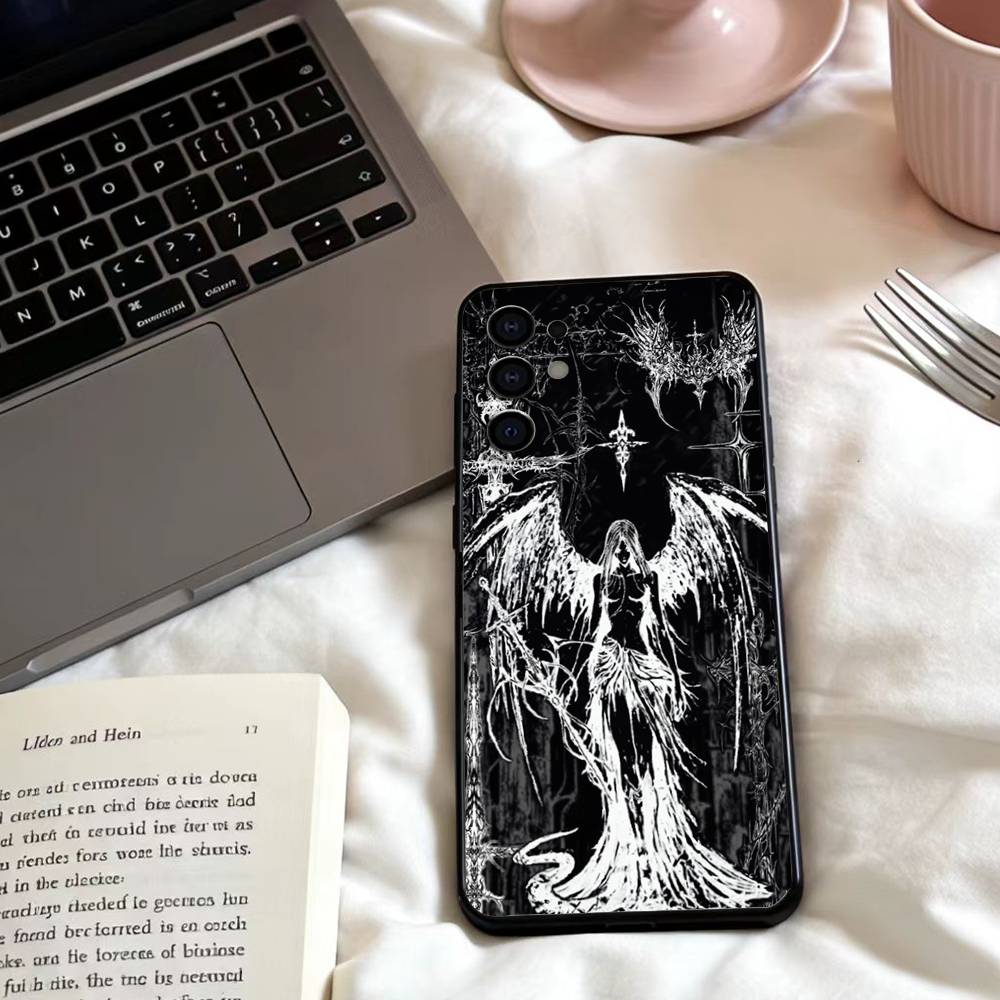 G-Gothic Cyber Sigil Cross Phone Case For Samsung S25,24,23,22,30,21,10,9,Ultra,Plus,Lite,FE,4,5 G Soft Black Case