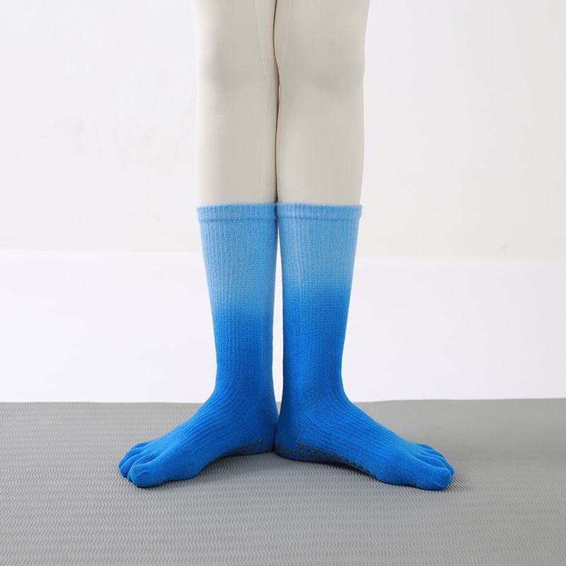 

New Personalized Tube Non-Slip Yoga Socks Women Solid Cotton Five-Finger Socks Sports Deodorant Pilates Fitness Toe Socks Blue