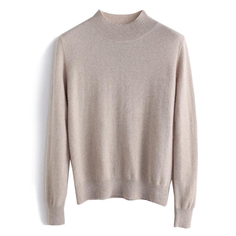 Dámské kašmírové zimní svetry s polovičním rolákem Volné vlněné pletené svetry Dámské pleteniny