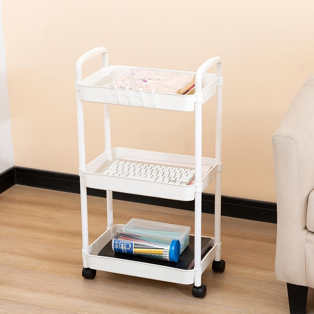 5-Tier Rolling Storage Cart, Mobile Organizer with Wheels for Kitchen Pantry Bathroom, Modern White Utility Cart, Easy Assembly