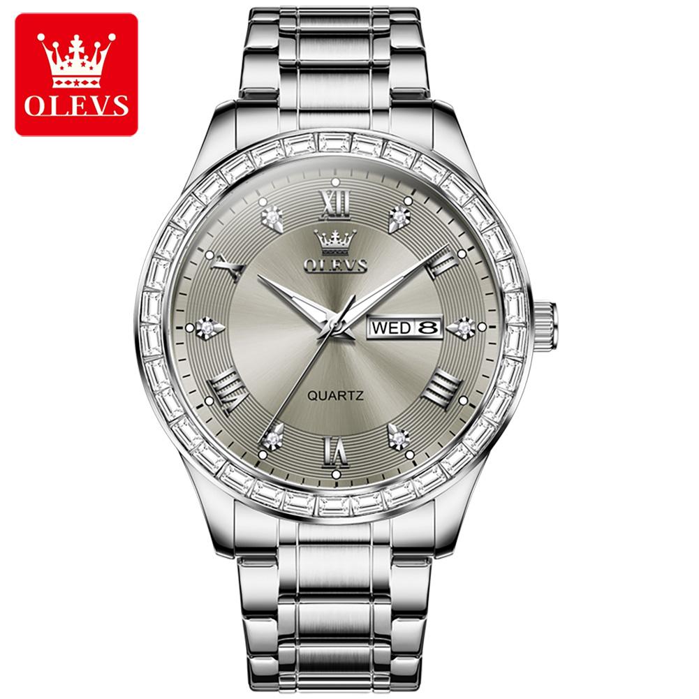 OLEVS Brand Watch Dual Calendar Diamond-Encrusted Men's Quartz Watch Waterproof Watch 9906