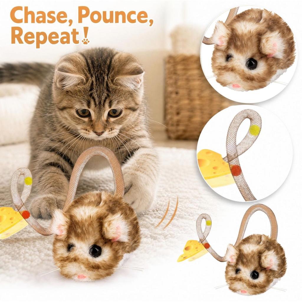 Interactive Rechargeable Toy with Plush and Moving Tail for Indoor Cats