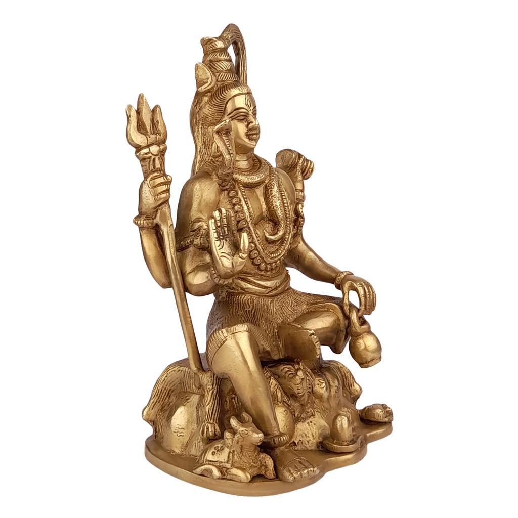 Lord Shiva Idol Wearing Rudraksha Mala Sitting On Tiger With Trishul & Damru