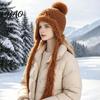 Ear Warmer Hat for Cycling Women Knitted Earflap Hat, Fuzzy Trim Pompom Soft Warm Outdoor Winter Knit Cycling, Cold Weather Daily Wear