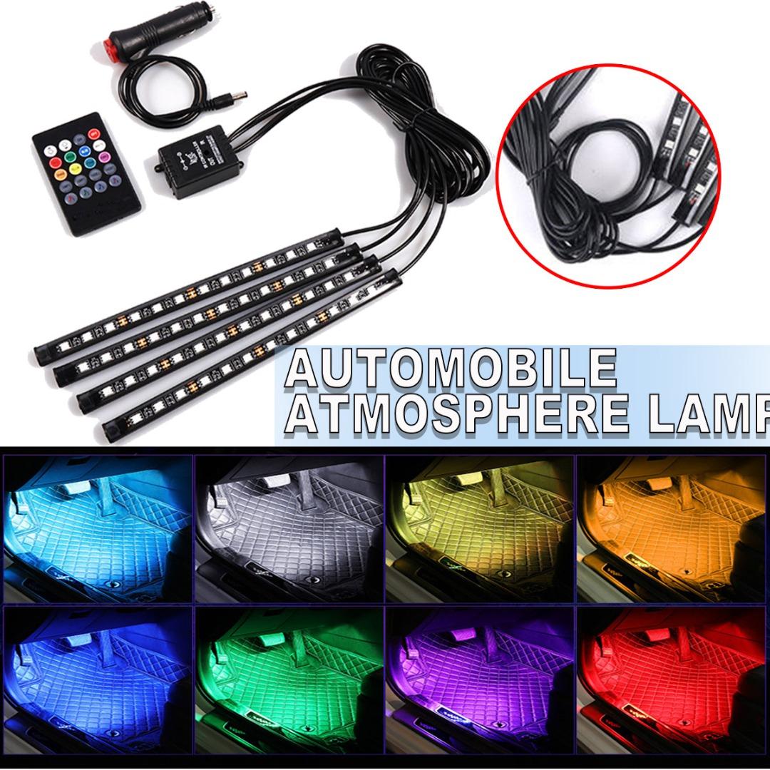 

PDTO 4x RGB светодиодные ленты 7 цветов с дистанционным управлением для салона автомобиля, напольный атмосферный светильник