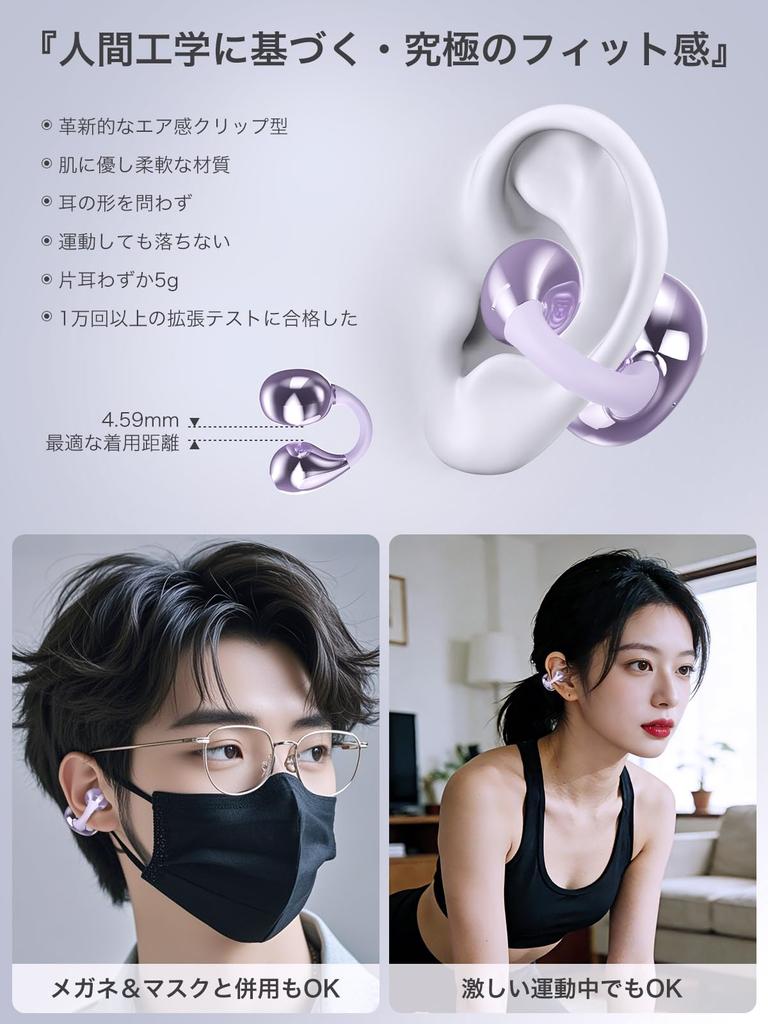 Earaku SoundClip Wireless Earbuds, Open-Ear Earphones, Ultra-Lightweight, Ear-Cuff Style, No-Clog Design, No Sound Leakage, Bone Conduction Innovation