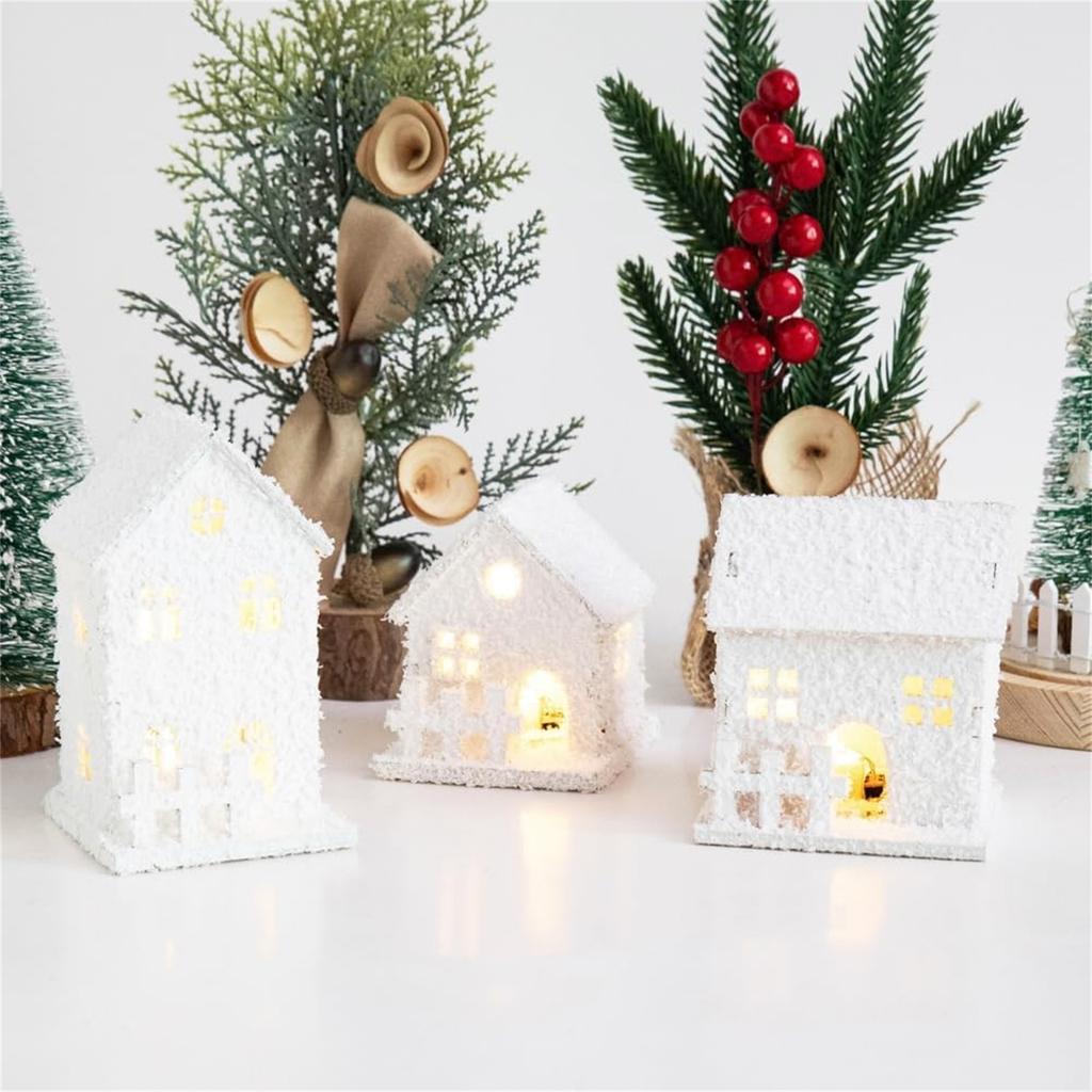 Glowing Wooden House For Christmas Desktop Decorations - House With LED Lights, Winter Ornaments, Christmas Figurines For Home Desktop Decoration