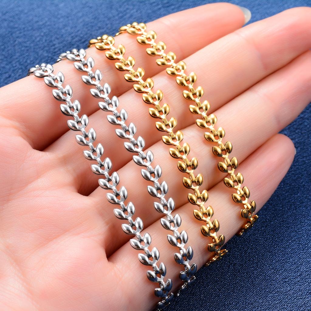 Cute Stainless Steel Necklace Link Wheat Chain for Women Silver and Gold Plated Neck Choker Metal Jewelry Accessories Gift