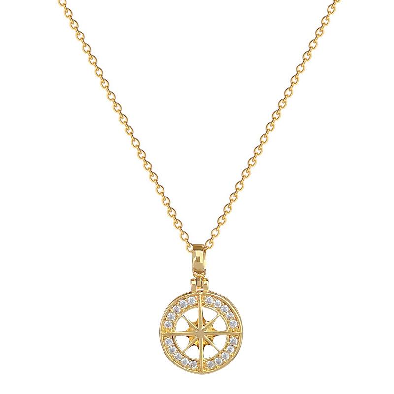 Round Star Light Flower Light Luxury Temperament Gorgeous Full Diamond Necklace Female Versatile Collarbone Chain Titanium Steel Chain