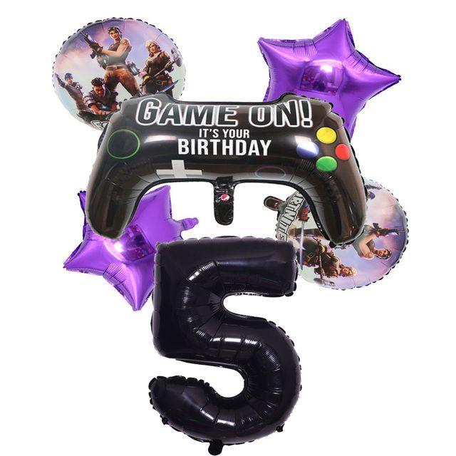 6-Piece Set of Fortnite “Win the Chicken Dinner” Themed Party Decorations: Aluminum Foil Balloons and Birthday Party Decorations