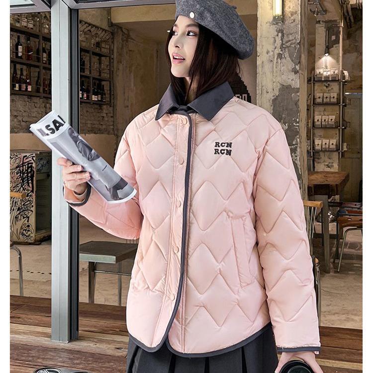 Winter Warm Stylish Womens Cotton Coat with Shirt Collar Lightweight and Simple Design