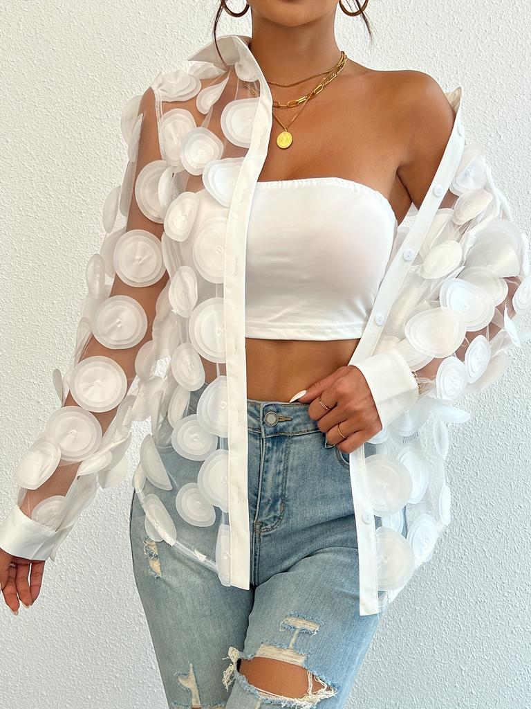 Black See-Through Blouse with 3D Circle Details