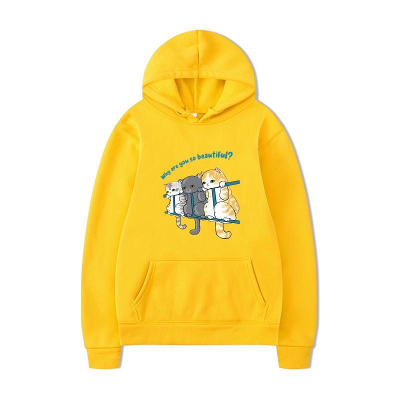 Kočka Pánská Móda Mikiny Pánské Dámské Mikiny s Kapucí Módní Hip Hop Pulovry Podzim Chlapci Dívky Černá Streetwear Mikina