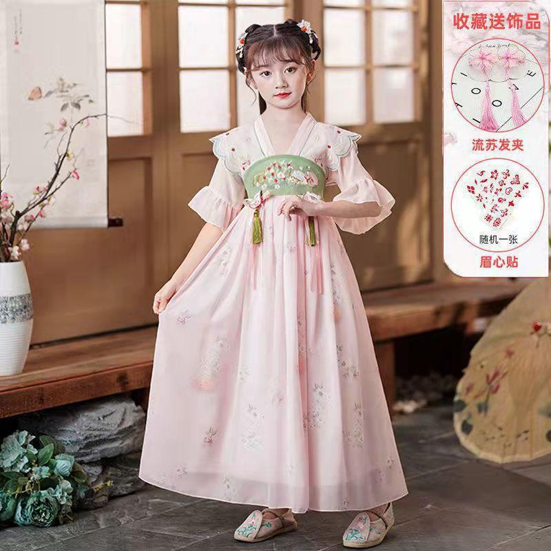 

Ханфу девушка в китайском стиле тканевое летнее платье античный костюм Тан костюм супер феи платье маленькая девочка юбка русалки принцессы нижнее белье XXXL