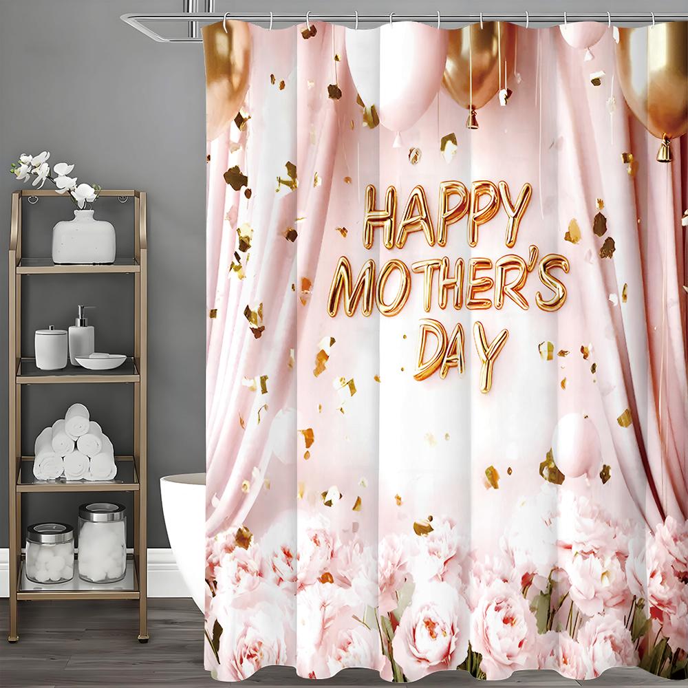 

Happy Mother s Day Pink Floral Ribbon Curtain Shower Curtain, Bathroom Decorative Shower Curtain, Waterproof Shower Curtain with 90*180cm