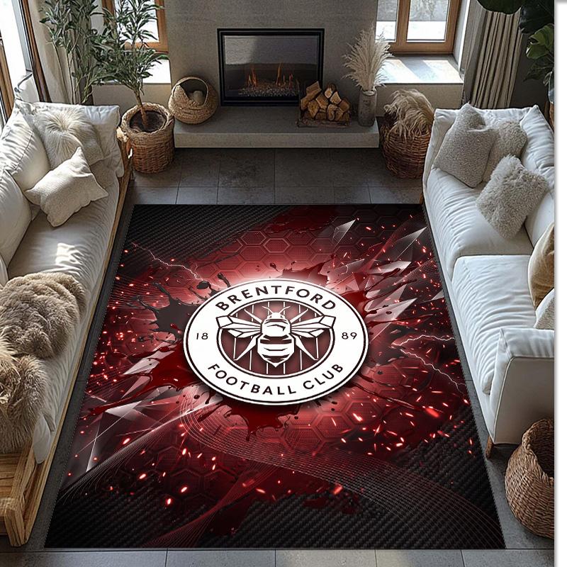 Brentford Football Print Crystal Velvet Rug, Comfortable Water Absorbent Non Slip Indoor Floor Carpet