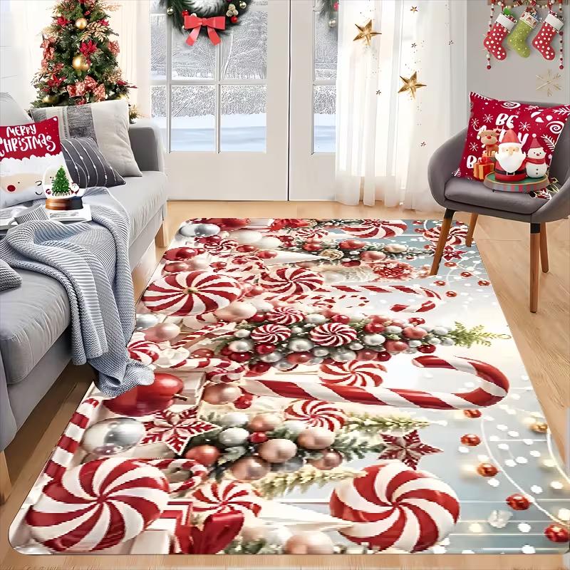 Christmas Scene Design Pattern Design DoorMats Non-Slip Bathroom Floor Mat, Microfiber Absorbent Machine Washable Polyester Rug