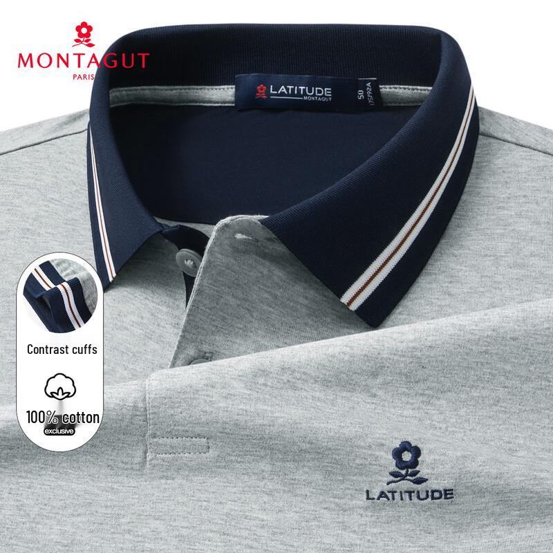 MONTAGUT Men s 100% Cotton Color-Block Lapel Short Sleeve Polo Shirt 56