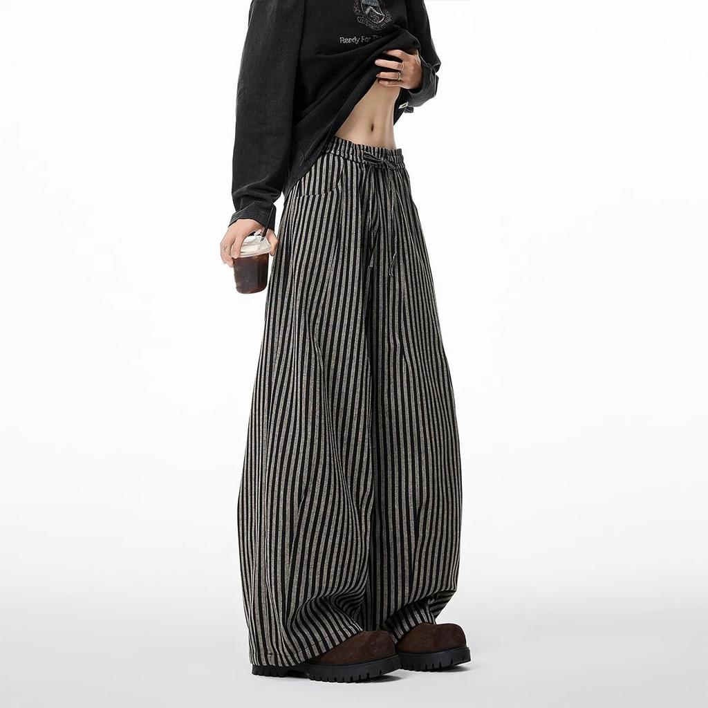 Women's Black Gothic Striped Long Pants Baggy Sweatpants Harajuku Y2k Vintage Oversize Trousers Clothes