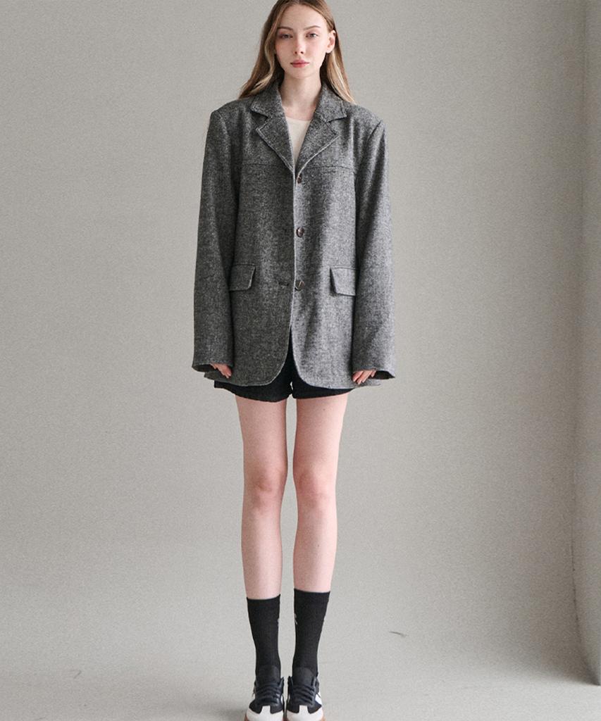 Slowlolli [50% Wool] Wool Herringbone Jacket