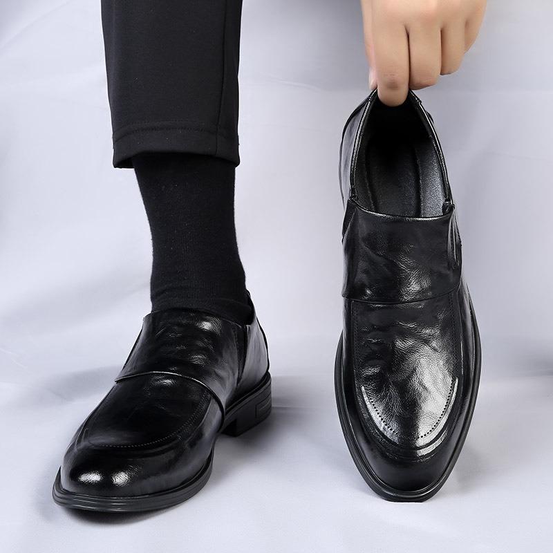 One-pedal men's shoes genuine leather spring new breathable foot cover flat heel business dress British casual small leather shoes