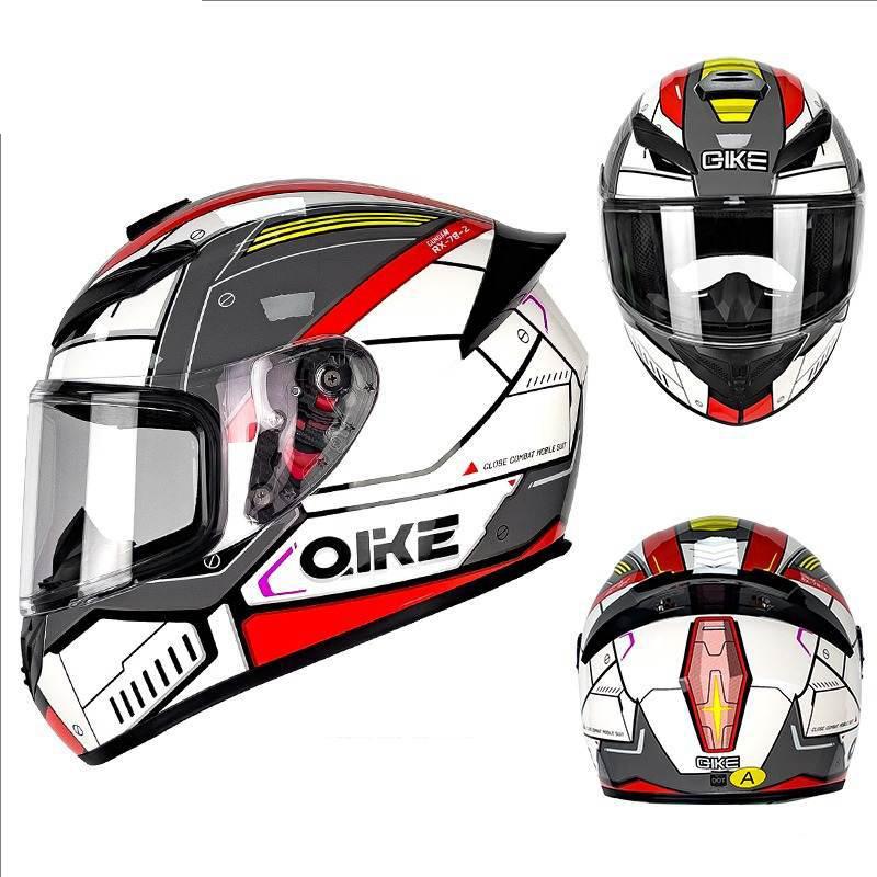 DOT Certified Unisex Motorcycle Helmet with Totem Pattern Four Seasons Full Face Helmet with Large Tail Wing for Bikers