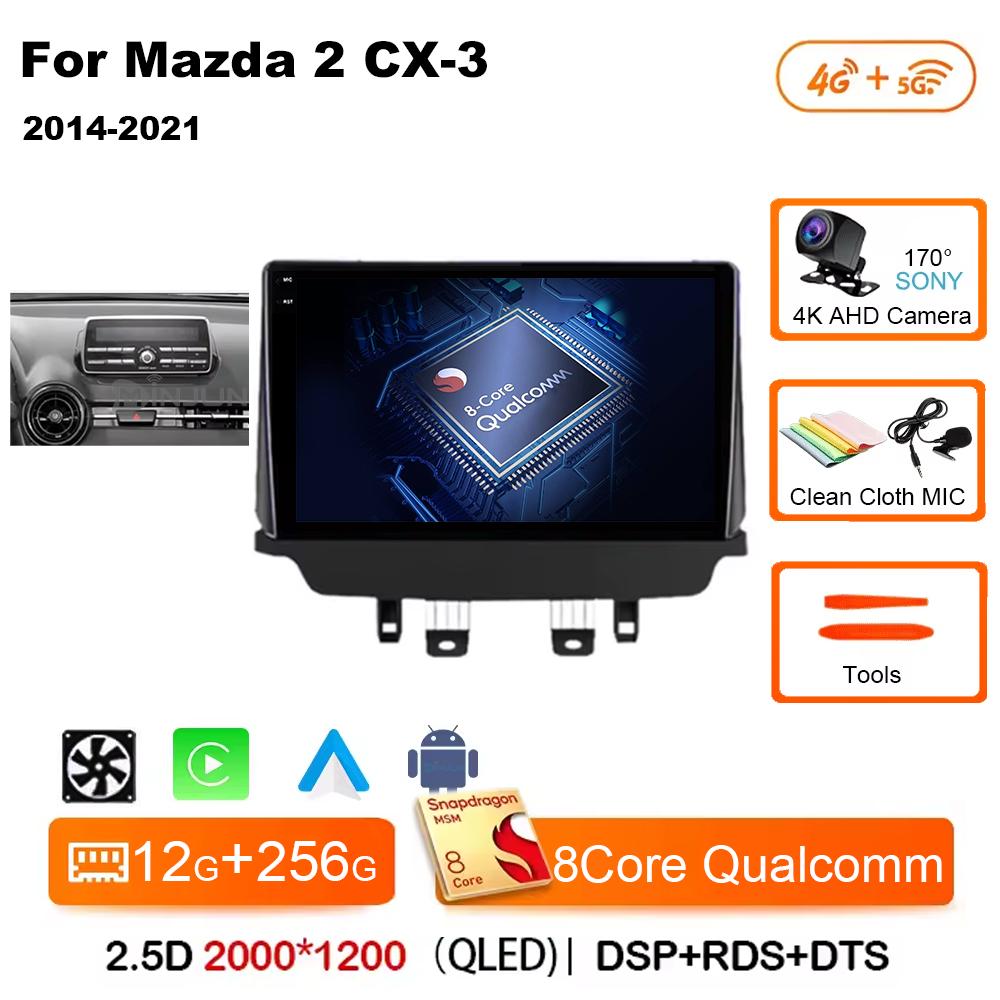 Android 14 Carplay Auto For Mazda CX-3 DK Mazda 2 DJ 2014 - 2025 Car Radio Multimedia Video Player Navigation GPS No 2Din 2 Din