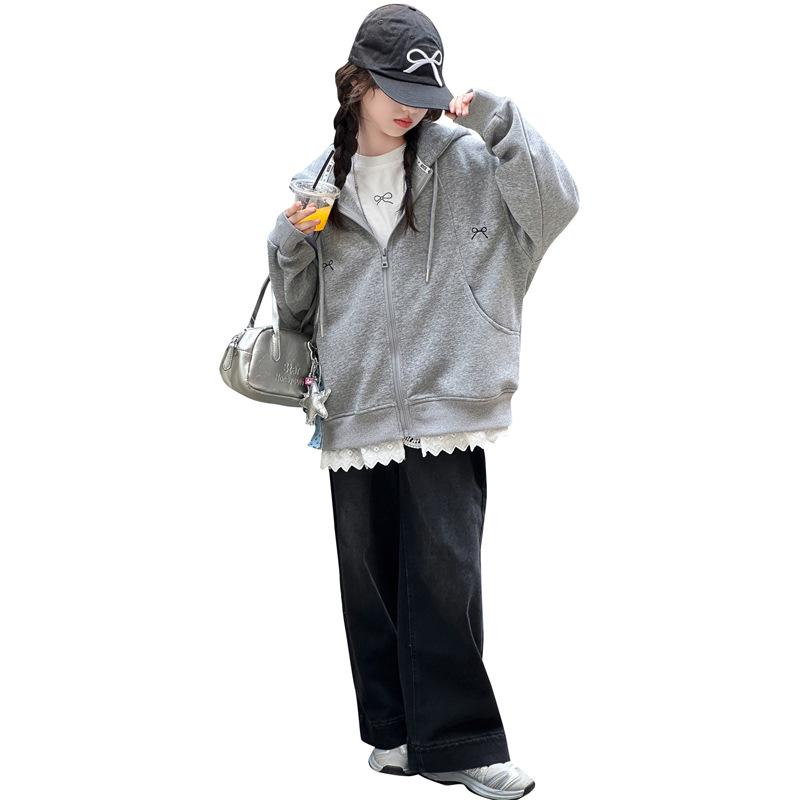 2025 Spring/Autumn Girls' Sweatshirt Jacket: Trendy Korean Style for Big Girls