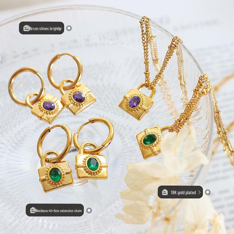 Korean Dongdaemun Retro Zircon Necklace & Non-fading Versatile Earrings Set