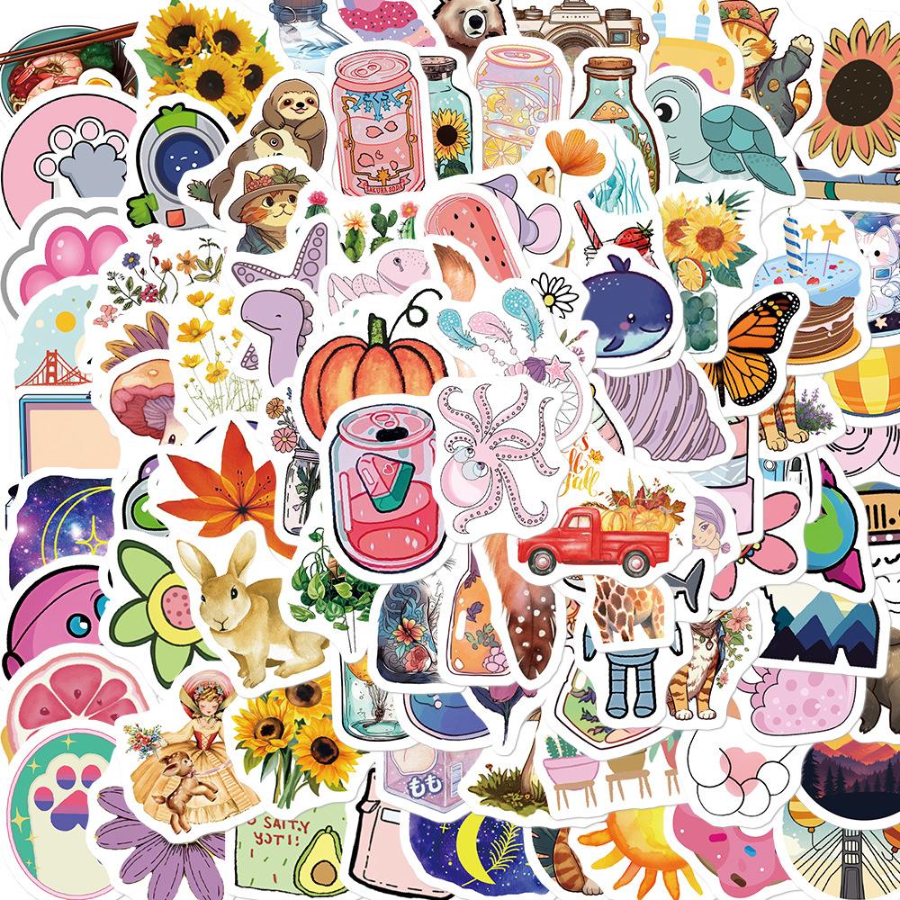 100 Cute Little Fresh Style Stickers Decorate Guitar Notebook Suitcase DIY Waterproof Stickers