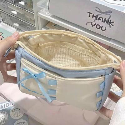 Multi-function Blue Ballet Style Pen Bag Bow Ribbon Large Capacity Pencil Case Stationery Organizer Student